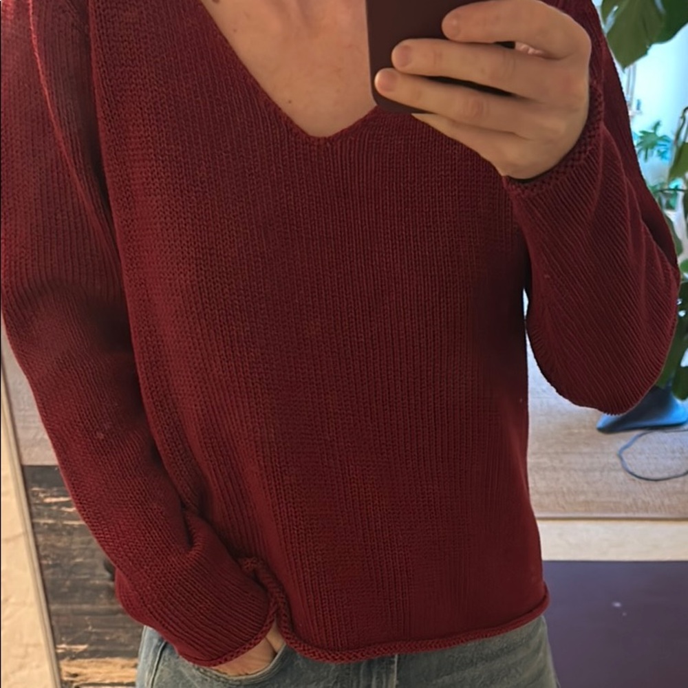Women's V-Neck Sweater - Red